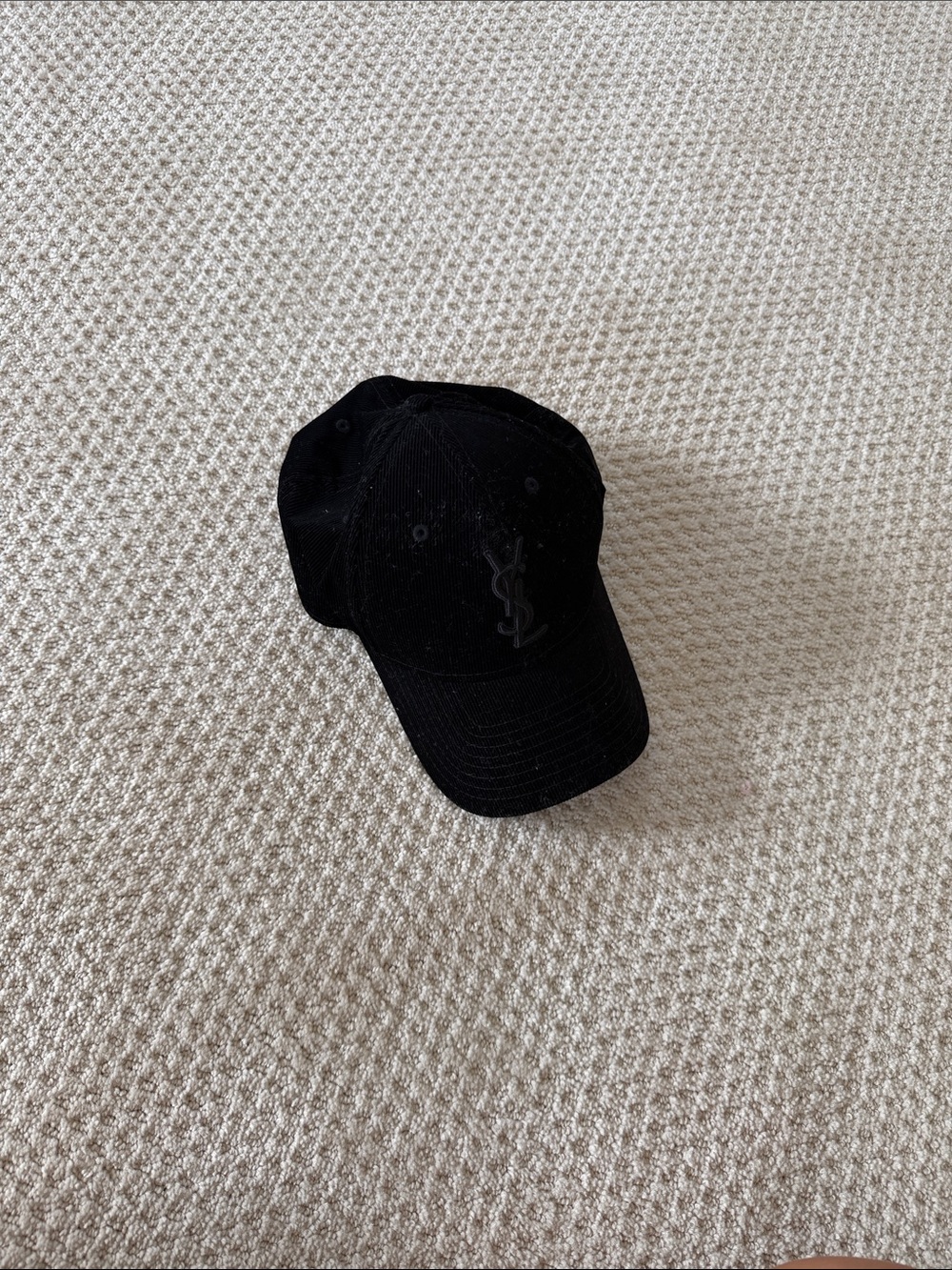 Yves Saint Laurent Black velvet Embroidered Logo Baseball Cap